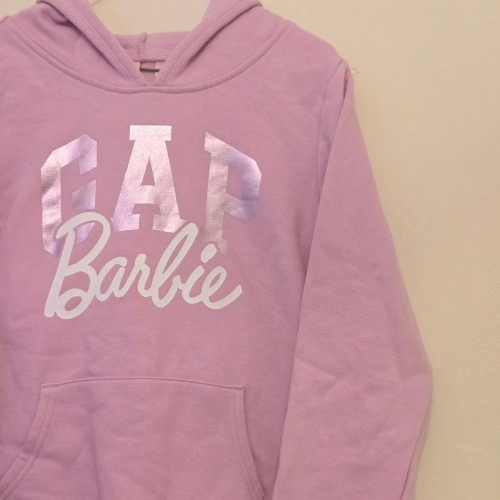 Gap Kids Barbie Logo Hoodie Pink Metallic‎ Foil Sweatshirt XL Kids